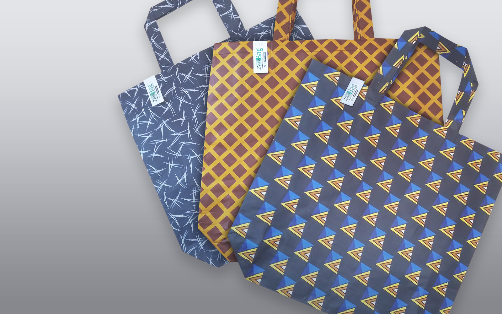 Eco tote bags in a bright studio